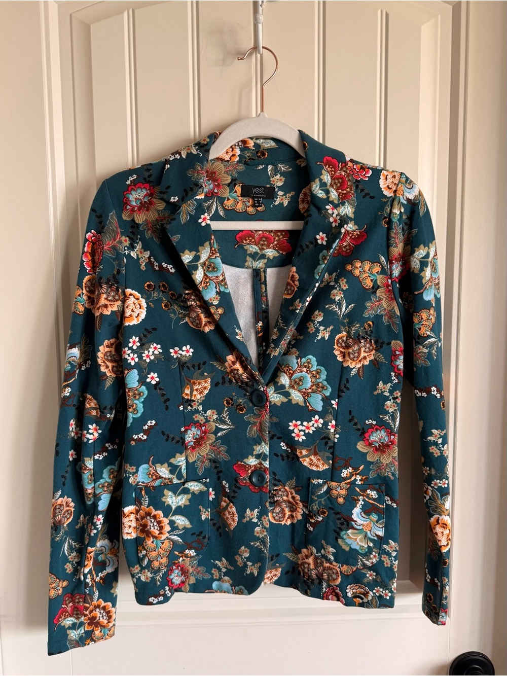 YEST Floral Teal Blazer Jacket Size 4 / EUR 36